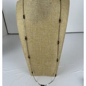 Jewelry Necklace Silver Tone Amethyst Beads Herringbone Chain 28 Ins. Korea 1950